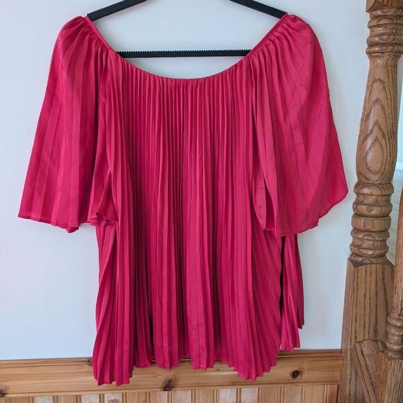 Johnny Was JADE Georginna Pleated Short Sleeve Satin Scoop Neck Pink Top Size M - Picture 3 of 7